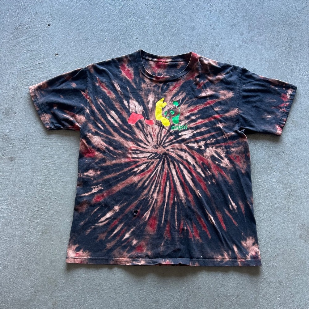 Vintage Enjoi Skateboards Shirt Size Large Black Tie Dye Rasta Panda Graphic
